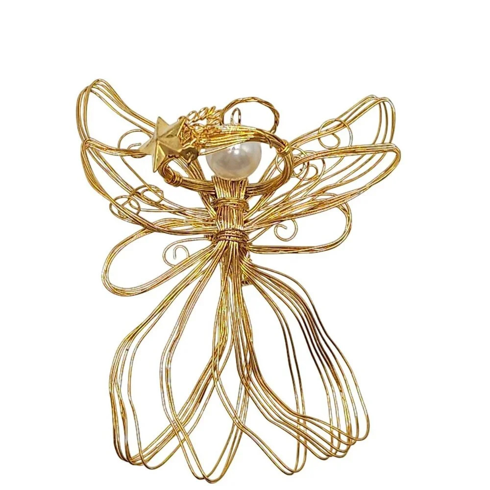 Handcrafted La Bona Angelica Gold Wire Angel Ornament With Pearl & Star Accent